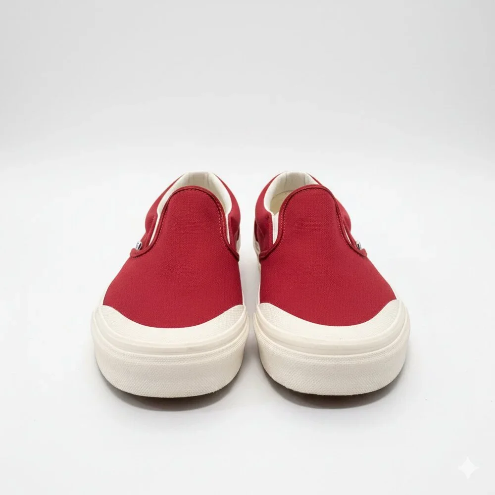 Vans Classic Slip-On Skate Shoes Off-White Toe Cap Red Canvas Men’s 10.5